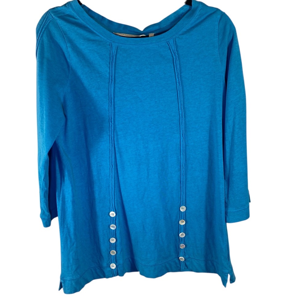 Soft Surroundings Lilo Tunic Fjord Blue Button-Detail Women  3/4 sleeve Sz S NWT